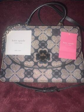 AUTHENTIC KATE SPADE Glitter Clover Satchel in Black and Gold